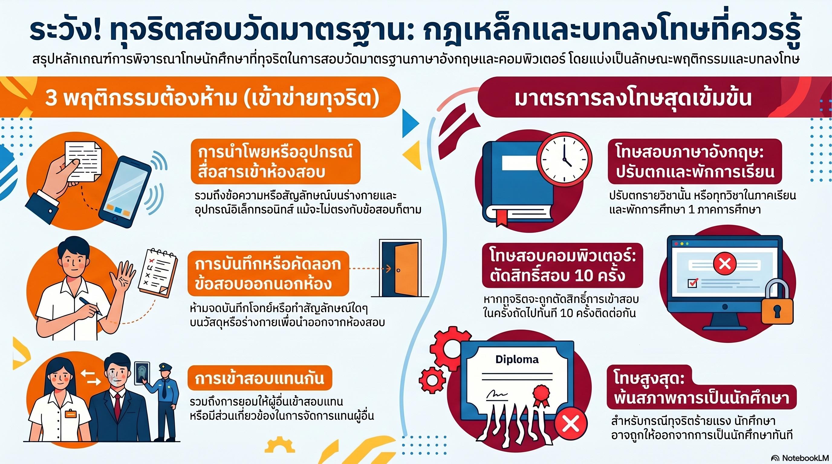 มาตรการลงโทษและพิจารณาโทษนักศึกษาที่ทุจริต การสอบวัดมาตรฐานภาษาอังกฤษและวัดมาตรฐานคอมพิวเตอร์