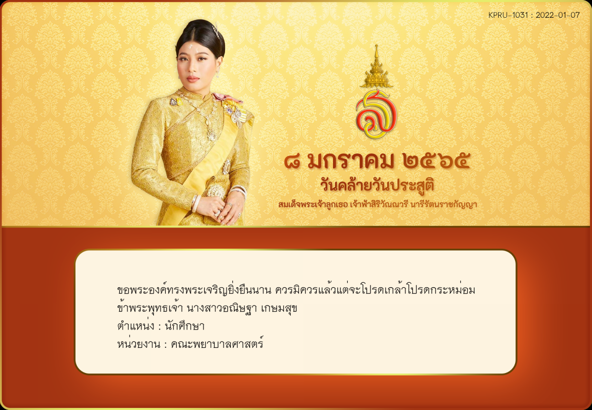 ใบเข้าร่วมลงนามถวายพระพร ของ นางสาวอณิษฐา เกษมสุข